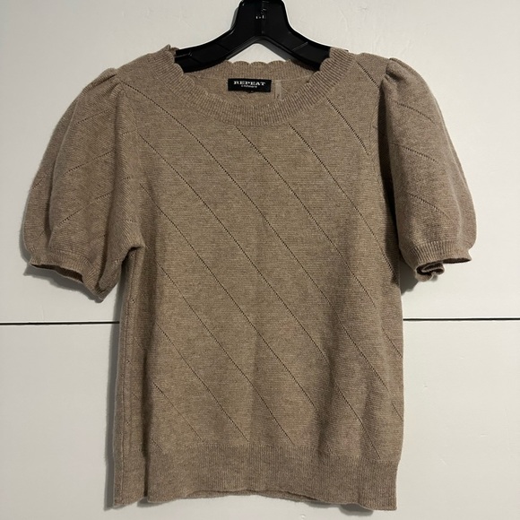 REPEAT Short Sleeve Pointelle Cashmere Sweater XS - Picture 3 of 5